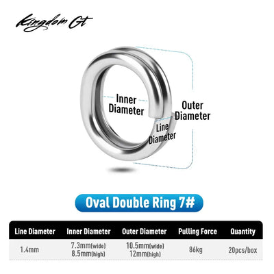 Oval stainless steel double split ring 7#, showing inner and outer diameter
