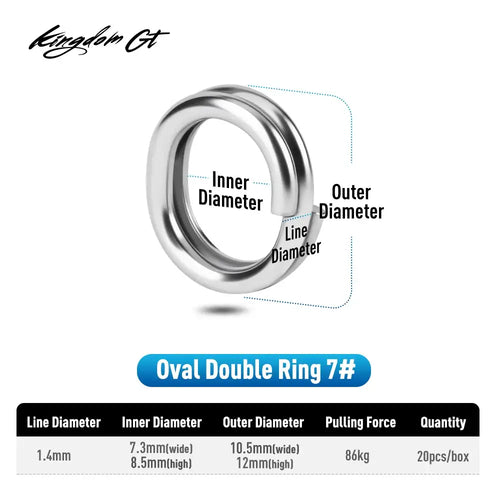 Oval stainless steel double split ring 7#, showing inner and outer diameter