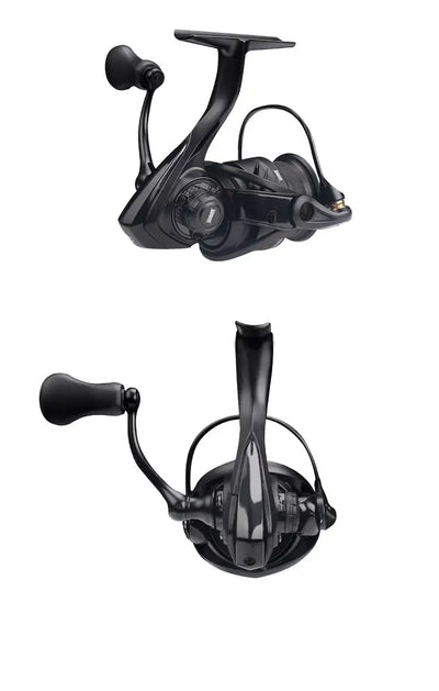 KINGDOM spinning fishing reel with black spool, handle, and line roller