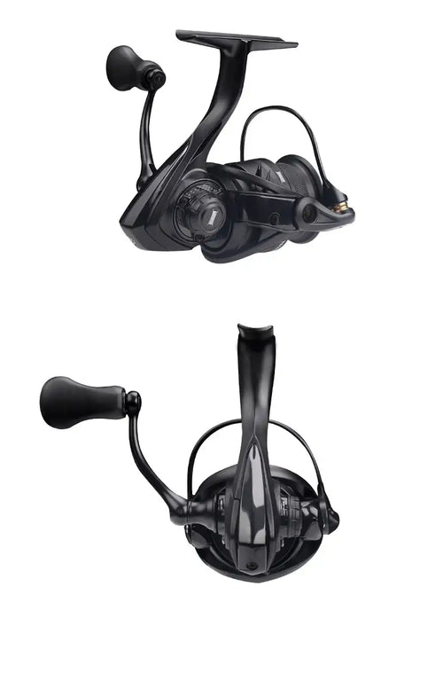 KINGDOM spinning fishing reel with black spool, handle, and line roller