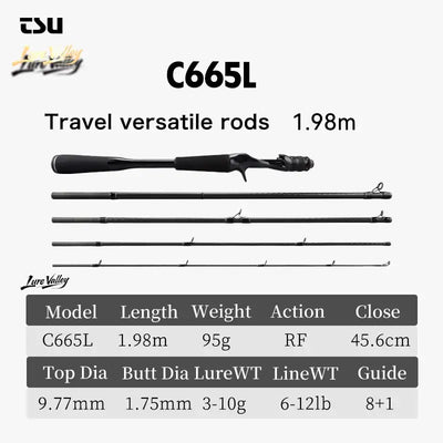 Packable 5-section fishing rod, C665L model, 1.98 m length, close 45.6 cm