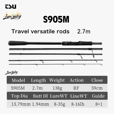 S905M travel fishing rod, black foam handle, 5 sections, 2.7 m
