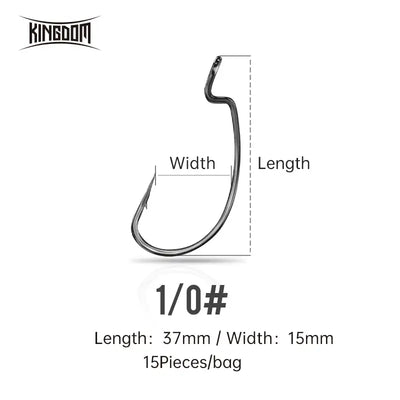 Crank fishing hook size 1/0#, length 37mm, width 15mm; 15 pieces per bag