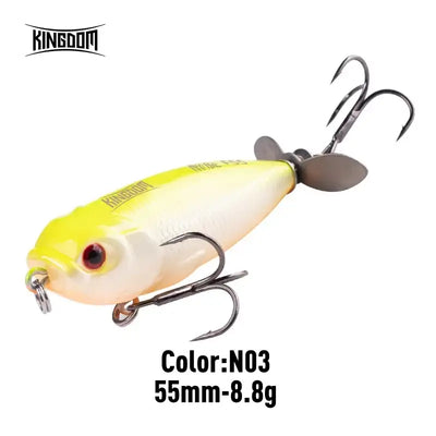 Topwater trolling pencil lure, yellow body with red eye, 55mm, 8.8g