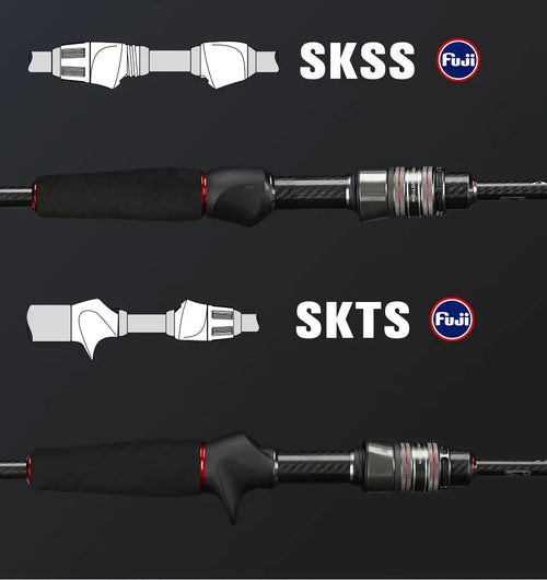 Spinning fishing rod handle and reel mount with black EVA grip and metal seat.