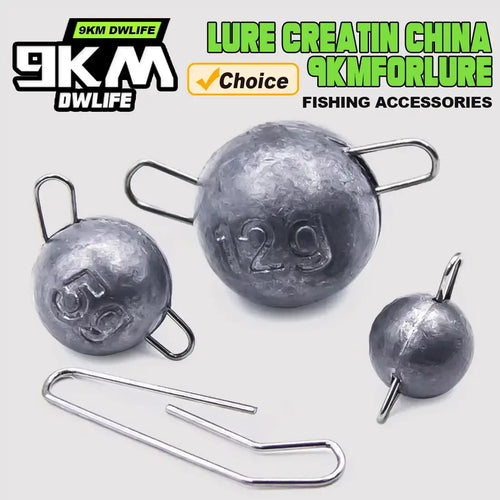Set of gray ball sinker hook clips with metal wire prongs and swivels