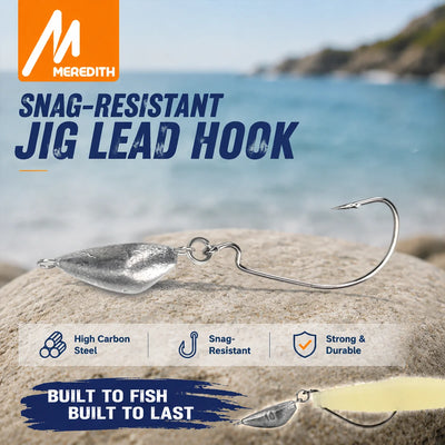 Jig lead weedless fishing hook with silver lead head and curved hook