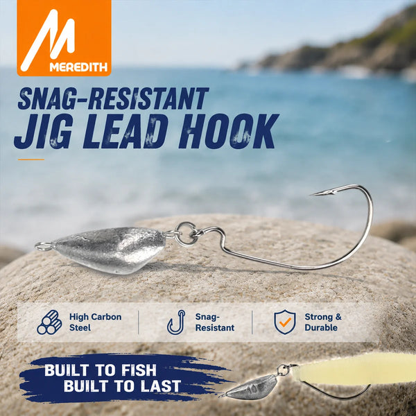 Jig lead weedless fishing hook with silver lead head and curved hook