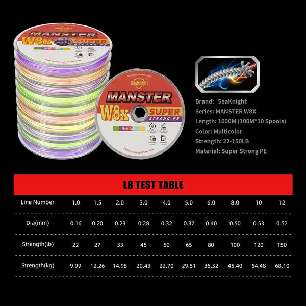 Multicolor X8 super-strong PE fishing line spools, 100m×10, strength up to 150lb