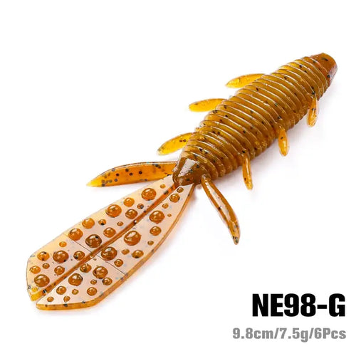 TSURINOYA NE98-G shrimp soft lure, orange-gold speckled body with translucent tail