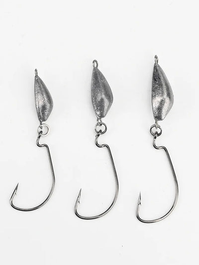 Weedless jig lead head hooks, silver hooks with curved barbed shank