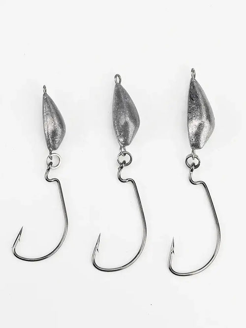 Weedless jig lead head hooks, silver hooks with curved barbed shank