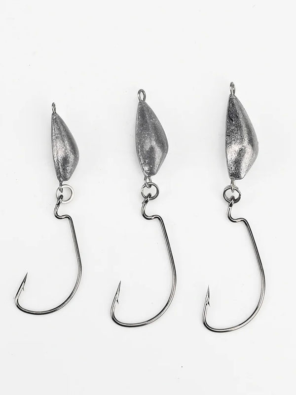 Weedless jig lead head hooks, silver hooks with curved barbed shank