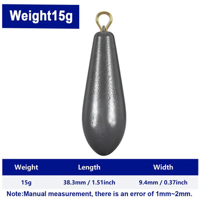 FishTrip willow leaf lead sinker, 15g, teardrop shape with brass eyelet