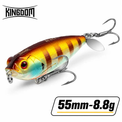 Orange-yellow green topwater pencil lure with lip and 3 treble hooks