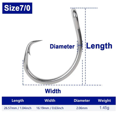 Stainless steel circle fishing hook, Size 7/0, saltwater heavy duty