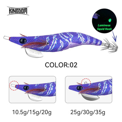 Blue-purple striped squid jig lure with metal tentacle hooks; COLOR 02 shown
