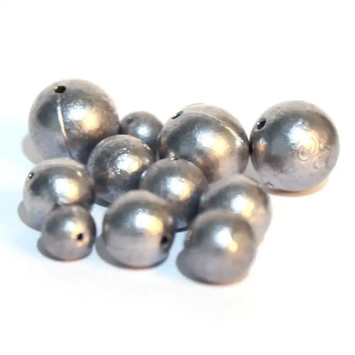 Dark gray round lead ball sinkers, hollow pendant style, small eyelet hole