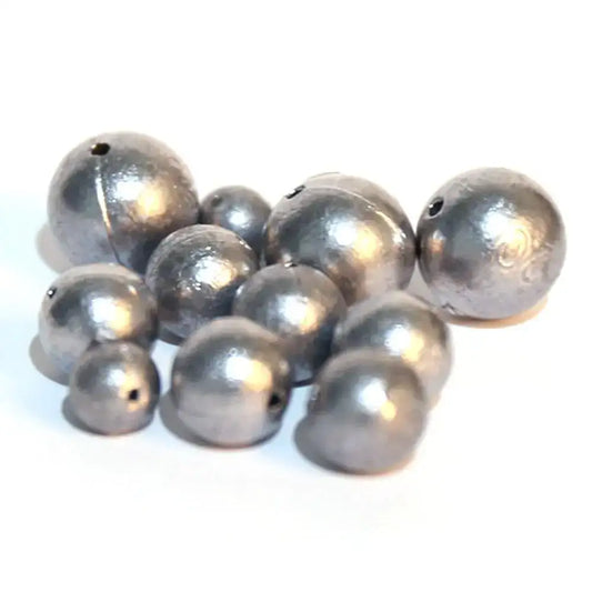 Dark gray round lead ball sinkers, hollow pendant style, small eyelet hole
