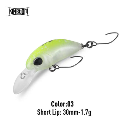 Artificial crankbait minnow lure, lime green with speckles, short lip, treble hooks