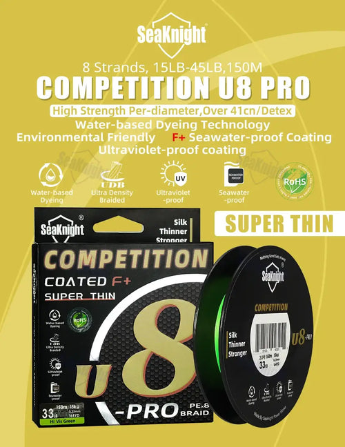 SeaKnight Super Smooth U8 Pro Competitions Fishing Line 150M Seawater-proof UV-proof Si+Coating 8 Weaves Long-Distance PE Line -  - Cast N Go