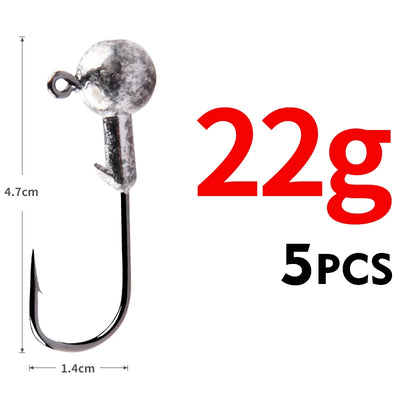 Round ball jig head hook, dark silver head with black hook, 22g (5 pcs)