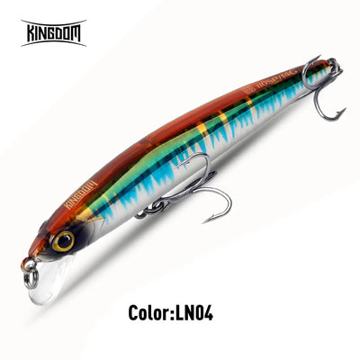 Minnow lure in orange-red and blue stripes with treble hooks, Color: LN04