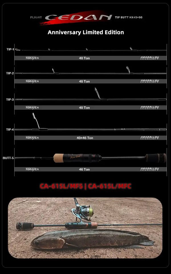 Carbon rod strength layout diagram with tip sections and reinforced butt