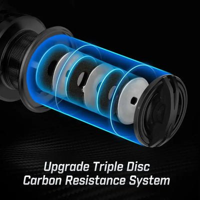 Spinning reel internal rotor with glowing blue cylindrical components, cutaway view