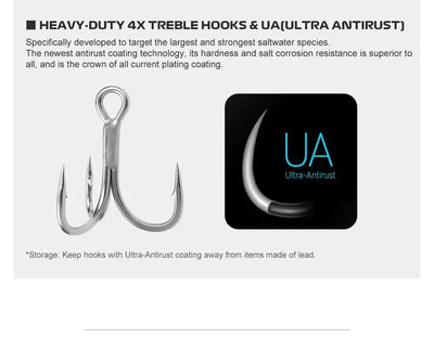 Treble hook set with anti-rust Ultra-Antirust coating for heavy-duty fishing lures