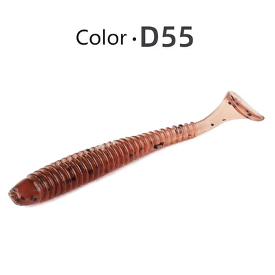 Copper-brown glitter soft swimbait lure with translucent tail tip, Color D55