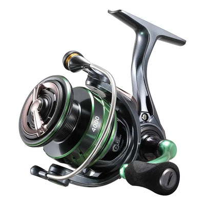 SeaKnight WR4 Windrunner IV spinning reel in black and green with carbon fibre drag and ergonomic ultra-light body