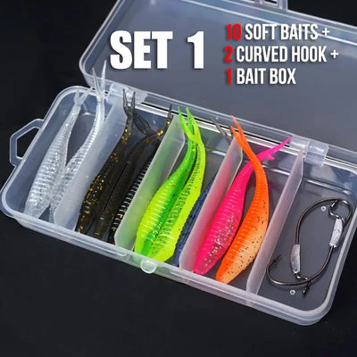SEASIR 7cm Soft Bait Lure Set – Thread Body | Separate Vibrating Tail | Reflective Sequins | Double Groove Rig | 8 Colours