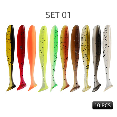 10-piece silicone fishing lure set, multicolor T-tail swimbait wobbler