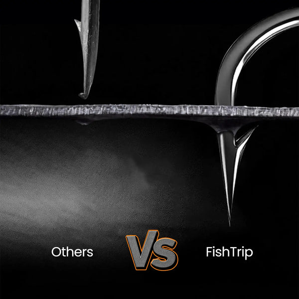 FishTrip long shank barbed hook tip close-up, point and barb visible