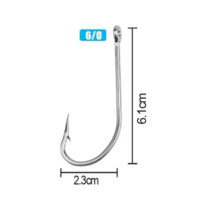 J hook fishing hook size 6/0, 6.1cm overall length