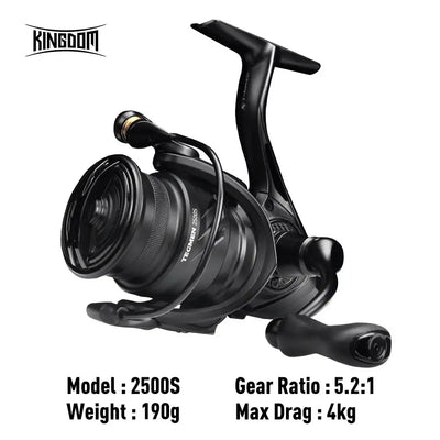 KINGDOM spinning reel, Model 2500S; gear ratio 5.2:1; max drag 4kg