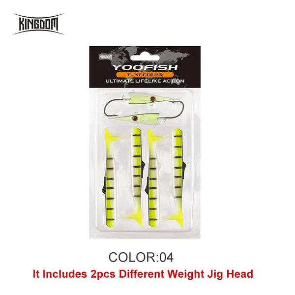 Sinking fishing lure set in lime green paddle-tail soft baits with jig heads