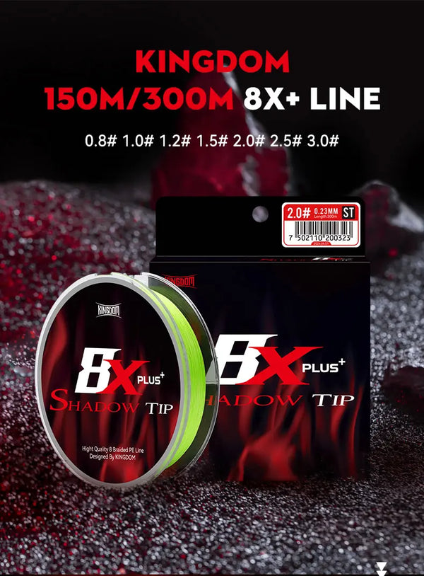 Green braided PE fishing line spool and retail pack, 150m/300m 8X+ line