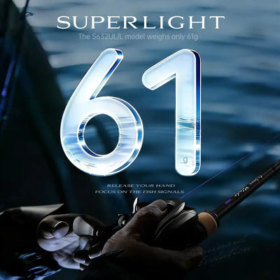 Superlight ultralight fishing rod model shown with 61g weight callout