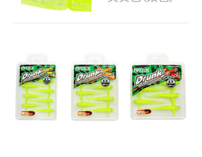 Bright neon green RavenCraft Drunk Shad soft shaker fishing lures in clear packaging 2.7–3.7 inches multi-pack