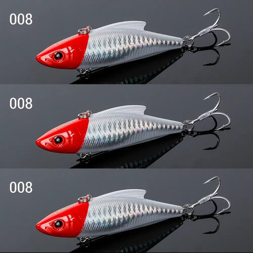 Three-piece sinking crankbait lure set with red and silver-blue shad lures