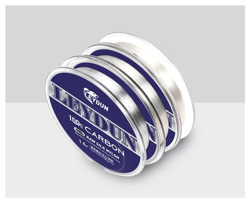 Fluorocarbon leader line spool set, clear line with stacked blue carbon reels