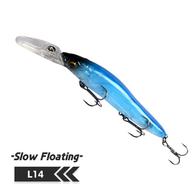 110mm minnow wobbler hard bait in bright blue with silver belly, treble hooks
