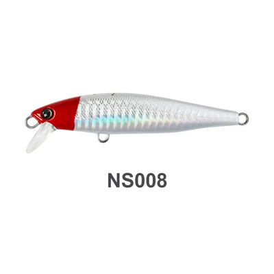 Fishing minnow lure, silver body with red head band, side hooks, NS008