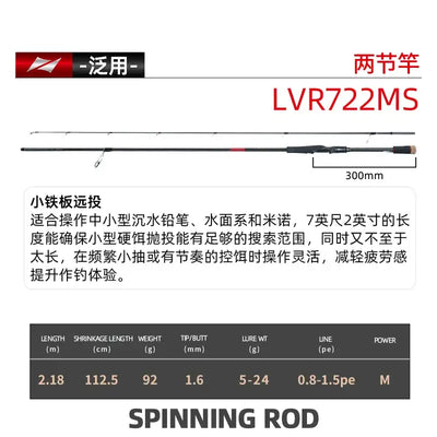 Carbon fiber spinning fishing rod, black blank with reel seat and line guides