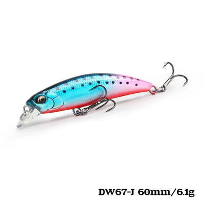 Mini sinking minnow crankbait, DW67-J, blue back with pink belly, 60mm/6.1g, 2 treble hooks