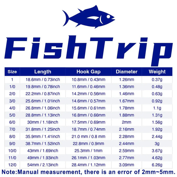 Fishing live bait hook size chart with curved black hook silhouette
