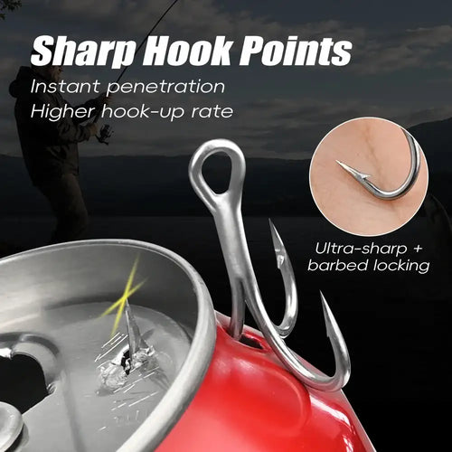 Treble hook tip with ultra-sharp barb locking, metal fishing hook with three prongs