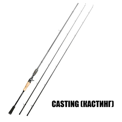 Casting fishing rod set with black-and-silver blank and cork handle